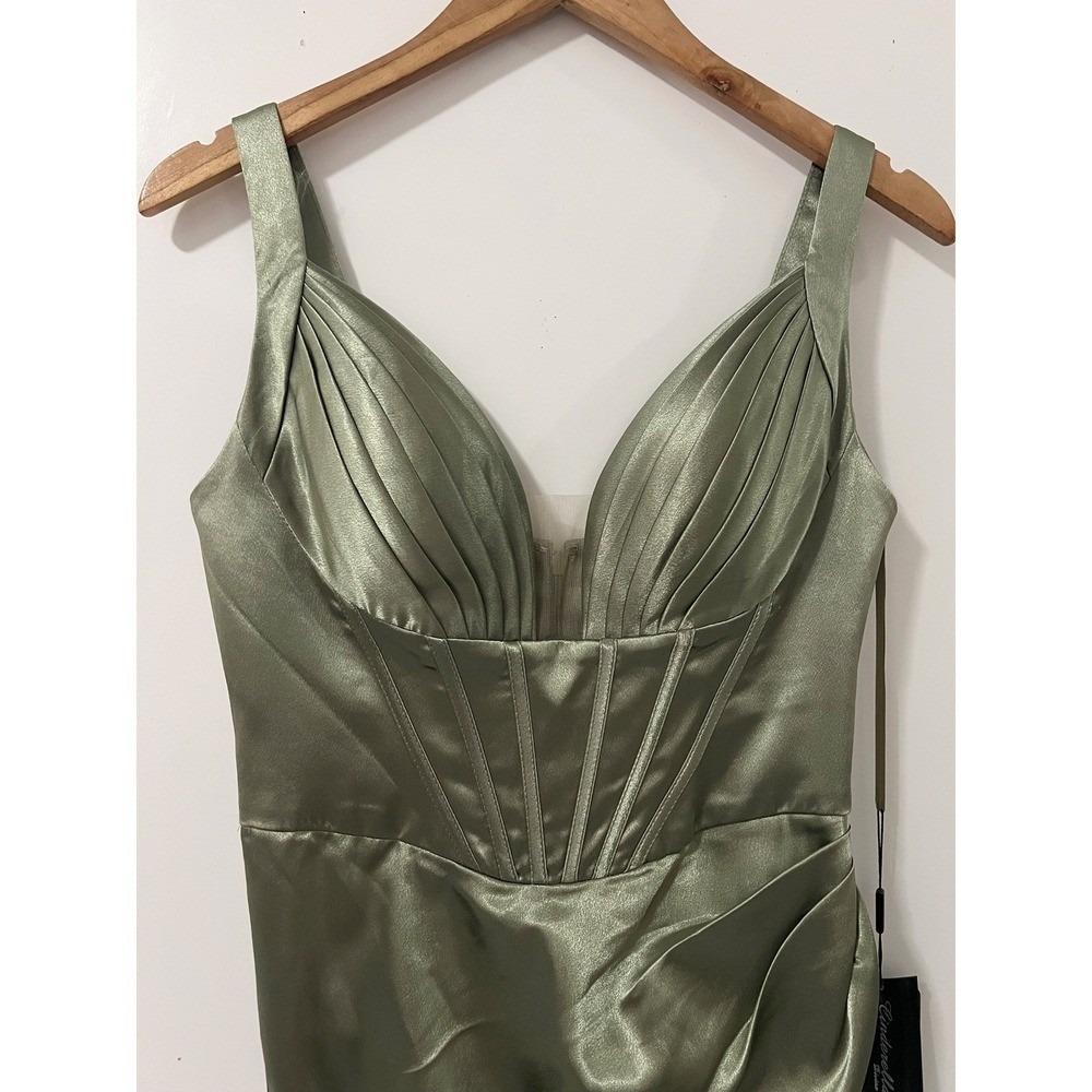Cinderella Divine Greenery Satin Corset Gown Prom Bridesmaid Evening Dress 6 - Picture 4 of 9